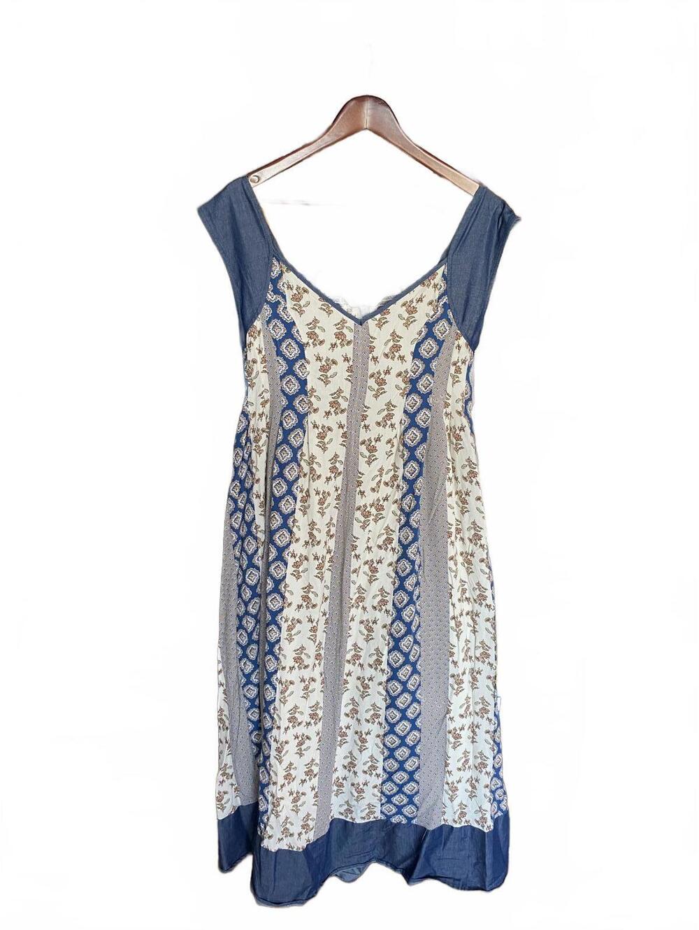 Davi & Dani Plus Floral Patchwork Chambray Maxi Summer Dress Size 2XL